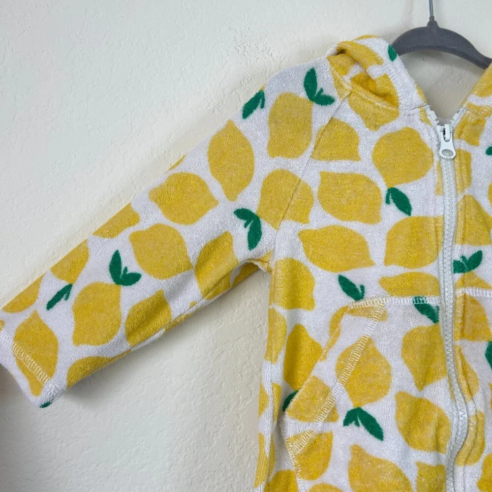 Hanna Andersson Yellow Lemon Print Hooded Kids Swim Coverup